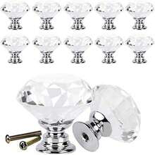 12Pcs Clear Diamond Crystal Glass Door Knobs Drawer Wardrobe Cabinet Handles - White - View 7