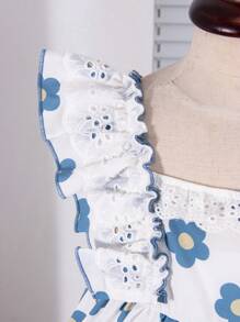 New Summer Digital Print Sunflower Baby/Toddler Girls' Ruffled Spaghetti Strap Dress With Double Layer Lace Hem