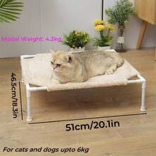 1pc Elevated Pet Bed Dog Cot, Raised Cat Bed For Cats And Small Dogs With Warm Fabric - Beige - View 9