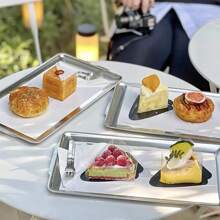 1/2/3/4 Pcs Stainless Steel Rectangular Tray, Tray Holder Baking Pans, Toaster Oven Tray Baking Sheet, Sushi Plate, Kitchen Steamer Cookie Dishes, Home Cookware, Dishwasher Safe Christmas Gift - Silver - View 1