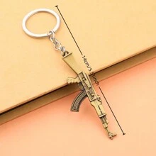 1 Llavero Colgante De Modelo De Pistola De Aleación, Llavero Realista Con Forma De Pistola Para Hombres, Adorno De Llavero De Coche - Bronce - Ver 3