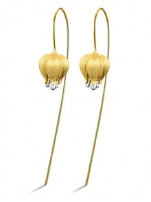 1 đôi Hoa uất kim hương Hoa Dangle Hoa tai Đối với phụ nữ S925 Bạc nguyên chất Thả hoa tai Ngày lễ Mẹ Ngày lễ tình nhân Tuyệt đẹp Và Duyên dáng Tốt Quý cô Đồ trang sức Qủa tặng - bông tai hoa tulip lớn - Xem 7