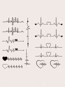 STARTTOOS 2pcs Black Heartbeat & Love Tattoo Stickers For Finger, Wrist, Chest, Abdomen, Back, Body - Black - View 3