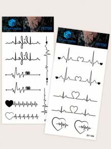 STARTTOOS 2pcs Black Heartbeat & Love Tattoo Stickers For Finger, Wrist, Chest, Abdomen, Back, Body - Black - View 7