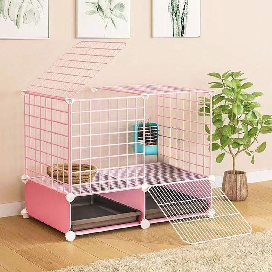Pink Rabbit Cage, Indoor Special Cage, Anti-Urinary Spray Guinea Pig Cage, Dutch Pig Cage, Home Rabbit Hutch, New Rabbit Cage - Pink - View 1