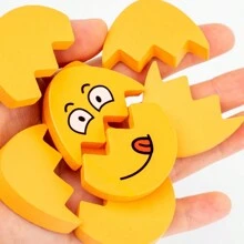 木製臉部表情變換蛋配對拼圖，早期教育，啟蒙智力，幼兒及幼稚園學童親子互動玩具，學生文具、學校用品 - 黃色 - 查看 11
