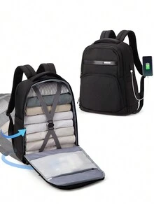 Business Backpack Men's Large Capacity Backpack Stylish Backpack Girls' Short Trips Multi-Functional Multi-Pocket Business Notebook Bag 15.6 "14" Casual Waterproof Travel Large Capacity Student Bag Suitable For Work And School Trips - Black - View 1
