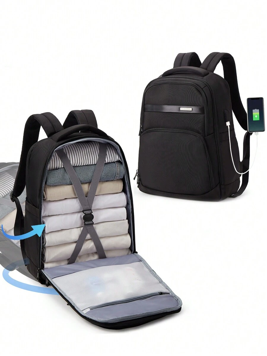 Business Backpack Men's Large Capacity Backpack Stylish Backpack Girls' Short Trips Multi-Functional Multi-Pocket Business Notebook Bag 15.6 "14" Casual Waterproof Travel Large Capacity Student Bag Suitable For Work And School Trips - Black - View 1