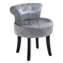 HOMCOM Dressing Table Stool With Rubber Wood Legs, Ice Velvet Vanity Stool For Living Room Bedroom, Grey - Grey - View 3