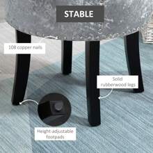 HOMCOM Dressing Table Stool With Rubber Wood Legs, Ice Velvet Vanity Stool For Living Room Bedroom, Grey - Grey - View 6