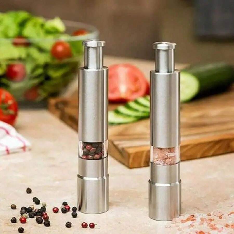 Stainless Steel Manual Spice & Pepper Coarse Salt Mini Grinder Press Mills Ready-To-Grind Flavouring Bottles
