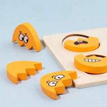 木製臉部表情變換蛋配對拼圖，早期教育，啟蒙智力，幼兒及幼稚園學童親子互動玩具，學生文具、學校用品 - 黃色 - 查看 6