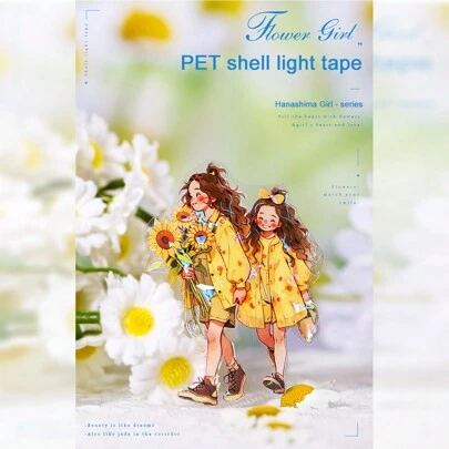 1捲“花島女孩”系列寵物海螺和花朵拼貼紙膠帶,用於裝飾手工日記、diy剪貼簿、假日禮物