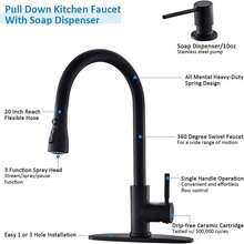 Senlesen Matte Black Kitchen Faucets, Smart Kitchen Faucet With Pull Down Sprayer, High Arc Single Handle Stainless Steel Sink Faucets 1 Or 3 Hole, Kitchen Sink Faucets With Cover&Soap Dispenser For Farmhouse Camper Laundry Rv Bar - 黑色 - 查看 7