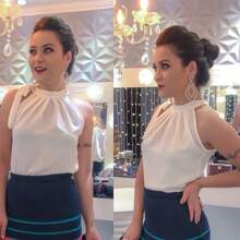 Women's High Neck Tie-Up Blouse With Bow Neck - Blanco - Ver 2