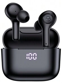 藍牙耳機，真無線耳塞，具有LED電源顯示大容量充電盒，防水IPX7觸摸控制立體聲入耳式耳機，帶4個內置麥克風，適用於/ / Android - 黑色 - 查看 1