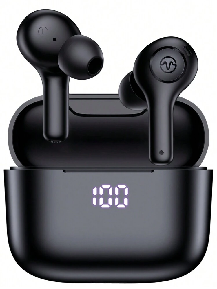 سماعات بلوتوث، سماعات أذن لاسلكية حقيقية مزودة بشاشة عرض LED للطاقة وعلبة شحن ذات طاقة كبيرة، مقاومة للماء بتصنيف IPX7، تحكم لمسي، استريو في الأذن مع 4 ميكروفونات مدمجة متوافقة مع iPhone / Samsung / Android. - الأسود - مشاهدة 1