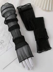 1 对女士褶皱网眼袖套，时尚、甜美、可爱，适合日常穿着、舞会情人节 - 袖套 - 查看 6