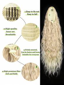 Water Wave Ponytail Extension Synthetic Ponytail Extension For  Curly Hair Extensions Ponytail 24 Inch-Black - Yellow - View 5