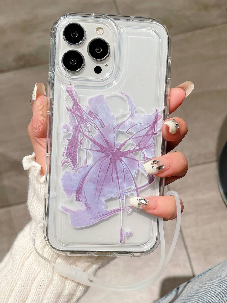 新款透明氣墊外貿紫色蜘蛛網紋和蝴蝶圖案tpu防震殼+清晰矽膠手機保護套 - 紫色 - 查看 1