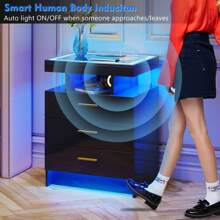 Lvifur LED Nightstand With Wireless Charging Station, Auto Sensor 3 Color Dimmable Night Stand, Modern Bedside Table With 3 Drawers & 3 Open Compartments For Bedroom