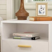 Modern Nightstand Bedside Table, End Side Table With Drawer And Open Cubby,White