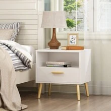 Modern Nightstand Bedside Table, End Side Table With Drawer And Open Cubby,White