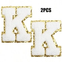 2pcs Ladies Golden Edge 4 Colors English Letters Hot Melt Glue Ironing Wool Embroidery Patches Decorate Bags And Clothes