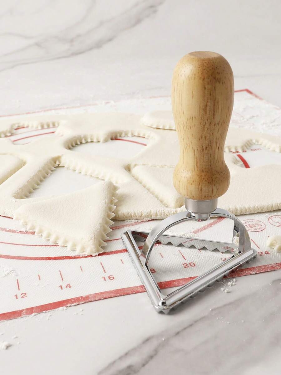 1pc Kitchen Baking Zinc Alloy Triangular Dumpling Mold With Plastic/Wooden Handle Option, And Triangular Pastry Cutter - Silver - View 1