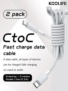 KOOLIFE 2pcs/Set Fast Charging Data Cable/Braided Cable 3A C-C Data Cable Compatible With 20W/27W/30W Fast Charging Adapter, Compatible With Apple/Android Smartphones Including 15/OPPO///, And Compatible With Tablets/IPad/IPad Pro/Mini/Air With USB-C Port
