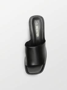 Women Minimalist Square Toe Chunky Platform Heeled Mule Sandals Elegant Slip On Square Open Toe Heeled Sandals For Outgoing School Party Prom - màu đen - Xem 7