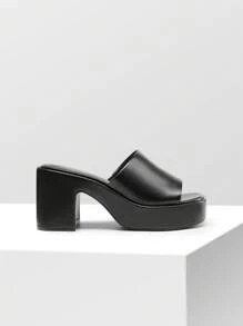 Women Minimalist Square Toe Chunky Platform Heeled Mule Sandals Elegant Slip On Square Open Toe Heeled Sandals For Outgoing School Party Prom - màu đen - Xem 6