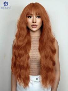 28 英寸脏橙色假发长卷波浪假发，浪漫美丽的合成假发，带刘海假发，适合日常生活和派对。 - 臟橘色 - 查看 4