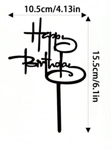 1pc Black Acrylic Happy Birthday Party Cake Topper Decoration - Black - View 4