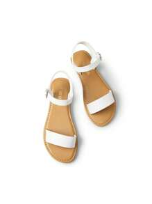 Women's Cute Open Toes One Band Ankle Strap Flexible Summer Flat Sandals - 白色-PU - 查看 2