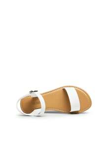 Women's Cute Open Toes One Band Ankle Strap Flexible Summer Flat Sandals - 白色-PU - 查看 4