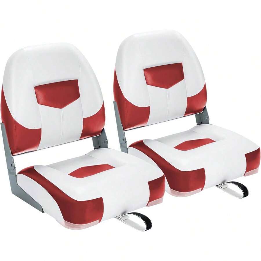 Set Of 2 Boat Seats, Boat Chairs With Folding Backrest, Highly Elastic Foam, PVC, PP, Weatherproof, Durable And Waterproof, UV-Resistant, Fishing Chair For Yachts And Boats - Red - View 1