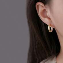 1pair European & American Fashion Personalized Simple Small Twill Texture Metallic Hoop Earrings With Two Tones Winter Gifts - Multicolor - View 5