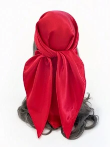 1 件女用 90 公分方形圍巾人造絲純色頭巾頭巾 - 玫紅色 - 查看 13