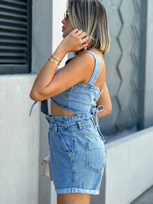 Women Denim Two-Piece Outfits - 中等水洗藍 - 查看 3