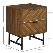 HOMCOM Bedside Table With Two Drawers, Side Cabinet Storage Unit With Metal Handles, Organisation Furniture For Living Room, Bedroom, Walnut Brown - Brown - View 9
