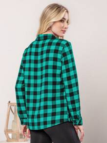 Camisa Xadrez feminina Estilosa Festa Junina rodeio Manga Longa - Verde - Visão 3