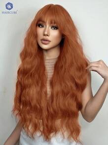 28 英寸脏橙色假发长卷波浪假发，浪漫美丽的合成假发，带刘海假发，适合日常生活和派对。 - 臟橘色 - 查看 5