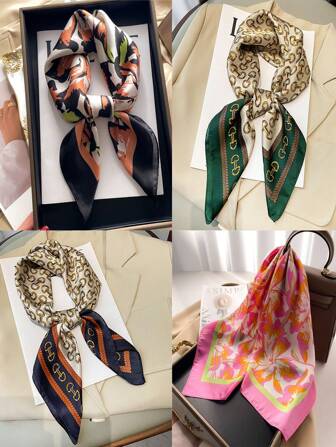 Boho 1pc Versatile And Fashionable Retro Flowers Sweet Picnic-Ins Style Chain Pattern Spring/Summer New Women's Scarf