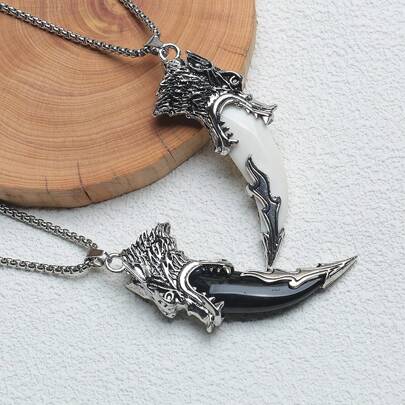 男士嘻哈合金狼头吊坠项链，不锈钢链式吊坠项链，酷炫摩托车配件，时尚个性情侣饰品银项链钛钢项链