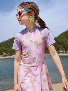 ASK JUNIOR 女童連身游泳衣套裙 [包含游泳帽] - 彩色 - 查看 11