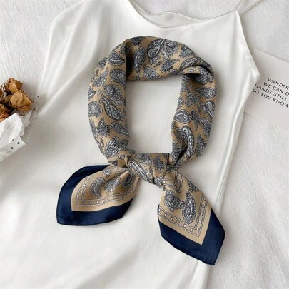 1pc Men Paisley Printed Imitation Silk Bandana Neckerchief, Men Scarf Suitable For Casual, Outdoor, Music Festival, Business Negotiation, Street Fashion, Etc.