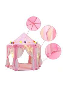 Castillo Carpa Princesa Fácil De Armar Casa De Campaña Tienda Para Utilizar Al Aire Libre o Dentro Del Hogar Con Luces Incluidas - Rosa - Ver 3