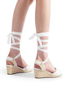 Women's Closed Toe Lace Up Espadrilles Fashion Straps Sandals  Vocation Beach Dressy Summer Platform Wedge Sandals Shoes - trắng - Xem 8
