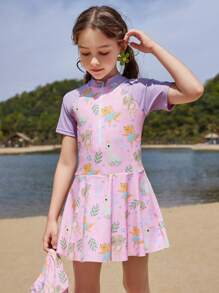 ASK JUNIOR 女童連身游泳衣套裙 [包含游泳帽] - 彩色 - 查看 6